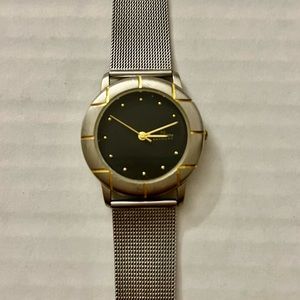 Skagen Denmark Silver-Mesh Band, Silver Bezel w/Brushed Gold Accents & Dark Face